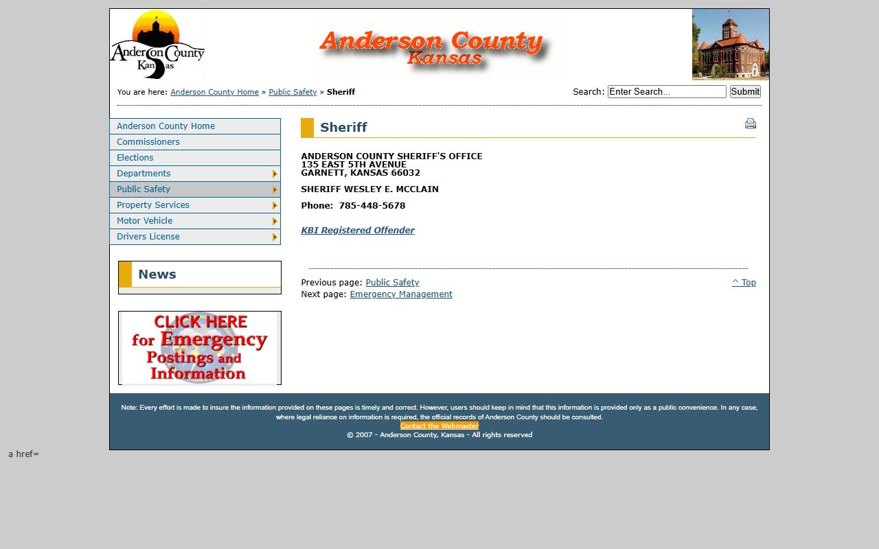 Anderson County inmate population sheriff office contact page