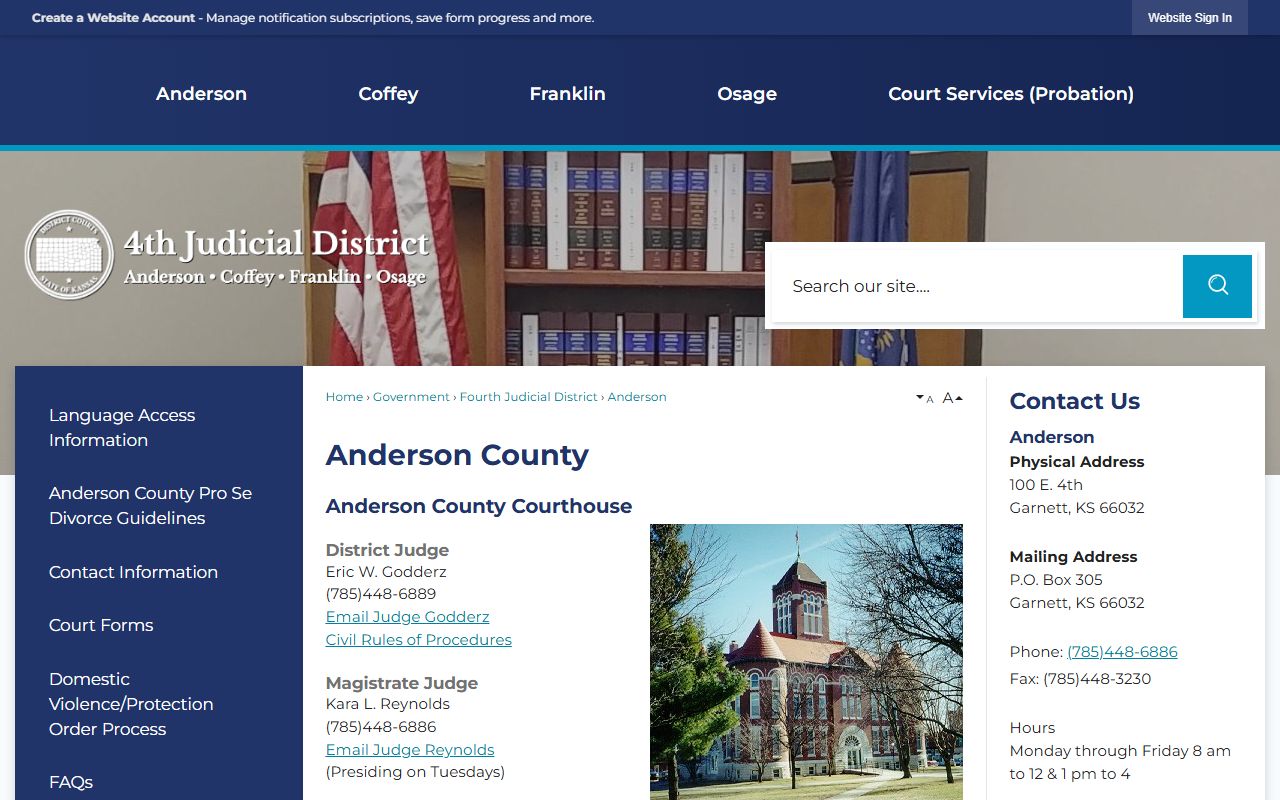 Fourth Judicial District Anderson County court contact page